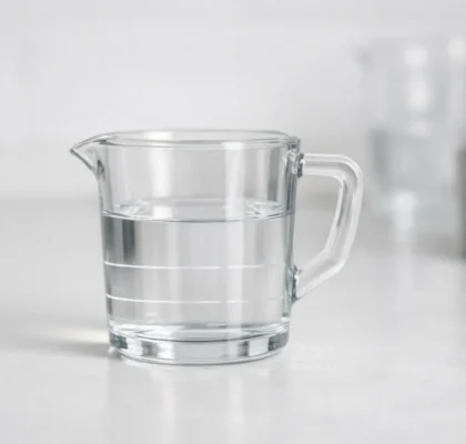 Verre doseur montrant 150 ml de liquide, illustrant simplement la conversion 150 ml en cl.