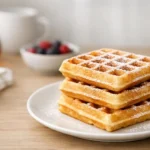 Délicieuses gaufres maison dorées empilées sur une assiette, prêtes pour un petit-déjeuner réussi. Recette facile gaufre.