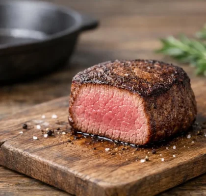 Filet mignon parfaitement cuit. Image illustrant le temps de cuisson filet mignon idéal pour un résultat impeccable.