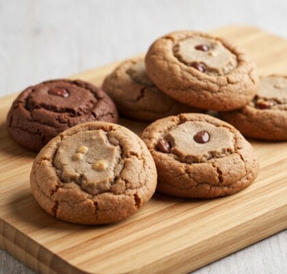 Des cookies aux pépites de chocolat dorés, empilés sur une table en bois, illustrant une recette cookie facile et gourmande.
