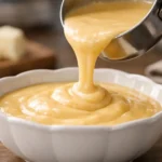 Sauce fromagère maison crémeuse et délicieuse, versée dans un bol. Recette facile en 5 étapes. Parfait pour vos plats!