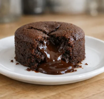 Gâteau au chocolat fondant rapide micro-ondes sur assiette blanche