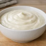 Sauce béchamel maison, facile à préparer, dans un bol en céramique.