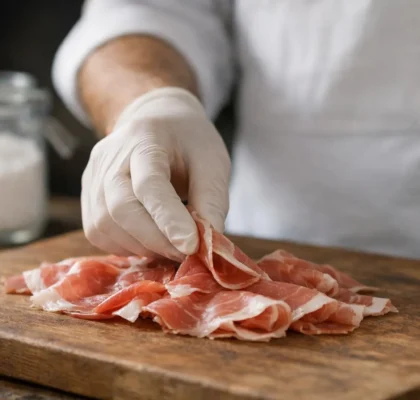 "Conservation sans nitrite, artisan charcutier préparant des charcuteries modernes"