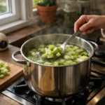 Cuisson de poireaux à l'eau dans une casserole, étape par étape pour une texture parfaite.