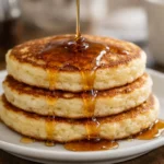 "Pancakes moelleux et épais avec sirop d'érable, petit-déjeuner américain"
