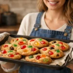 5 étapes pour réussir des gummy cookies moelleux et irrésistibles Cookies gummy moelleux et chauds sur un plateau, cuisine rustique.