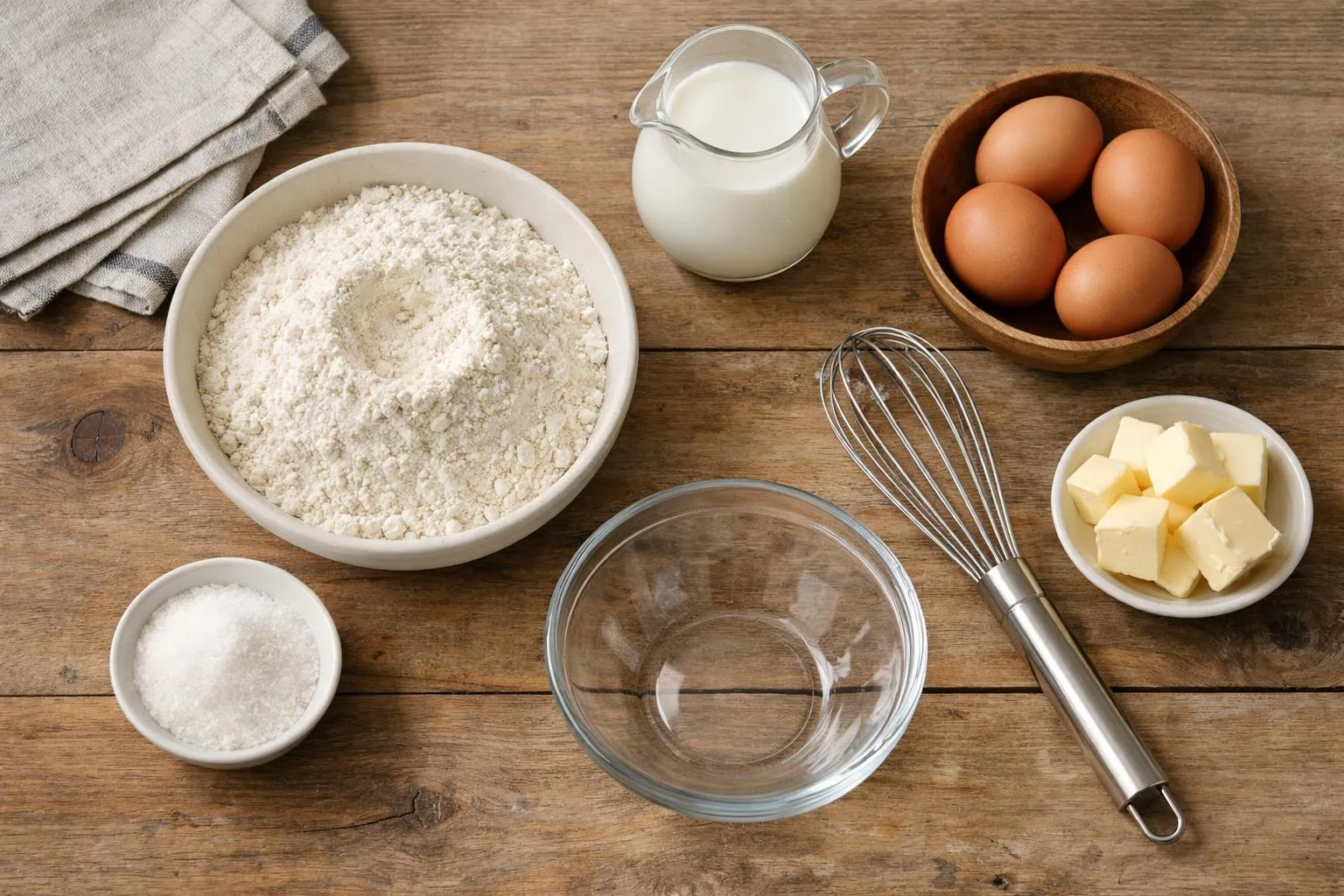 Ingrédients de cuisine sur une table en bois rustique.