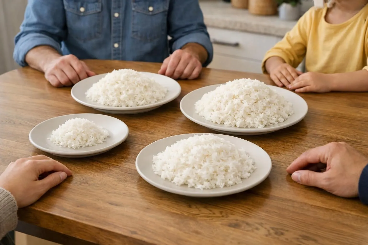 Combien de riz par personne selon le type de plat ? Photo en vue de dessus d