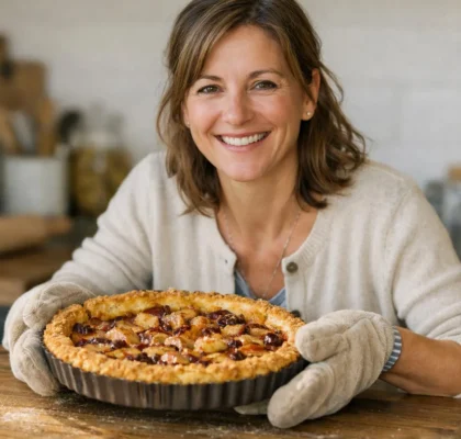 Recette pâte sablée facile - femme préparant tarte avec pâte sablée dorée