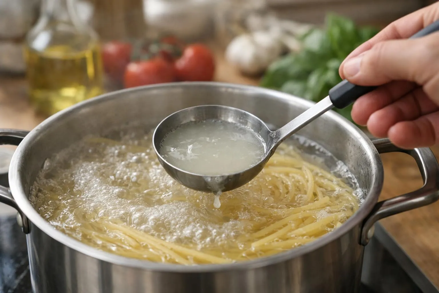 Casserole de pâtes bouillonnante sur la cuisinière.